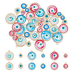 48Pcs 12 Styles Alloy Epoxy Resin Pendants, Evil Eye Charms, with Enamel, Mixed Color, Light Gold, 10~21.5x8~18.5x1.5~3mm, Hole: 1~1.8mm, 4pcs/style(FIND-FH0006-99)
