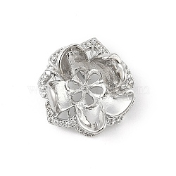 Brass Micro Pave Clear Cubic Zirconia European Dangle Charms Bails, Peg Bails, for Half Drilled Beads, Flower, Lead Free & Cadmium Free, Long-Lasting Plated, Platinum, 18.5x19x7mm, Hole: 5x3.5mm(KK-K297-57P)