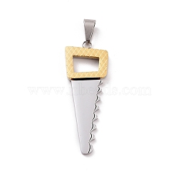 Ion Plating(IP) 304 Stainless Steel Manual Polishing Pendants, Saw, Golden & Stainless Steel Color, 48x17x3mm, Hole: 4x9mm(STAS-G269-03P)