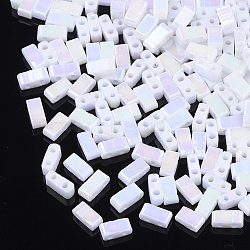2-Hole Opaque Glass Seed Beads, AB Colours, Rectangle, White, 4.5~5.5x2x2~2.5mm, Hole: 0.5~0.8mm(SEED-S023-28B-05)