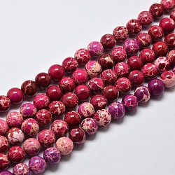 Natural Imperial Jasper Beads Strands, Round, Dyed, Crimson, 6mm, Hole: 1mm, about 62pcs/strand, 15 inch(G-I122-6mm-08)