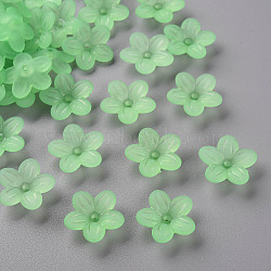Frosted Acrylic Bead Caps, 5-Petal, Flower, Light Green, 19.5x20x5.5mm, Hole: 1.6mm, about 740pcs/500g(MACR-S371-08A-733)
