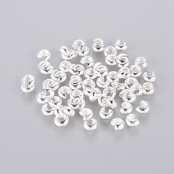 Silver Color Plated Brass Crimp End Beads Covers for Jewelry Making, Nickel Free, Size: About 4mm In Diameter, Hole: 1.5~1.8mm(X-KK-H290-NFS-NF)
