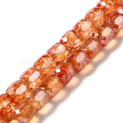 Electroplate Transparent Glass Beads Strand, AB Color Plated, Faceted, Column, Sandy Brown, 8.5x8mm, Hole: 1.2mm, about 59~60pcs/strand, 19.29~19.69 inch(49~50cm)(GLAA-G088-02F)