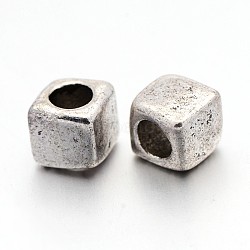 Tibetan Silver Beads Cube, Lead Free & Cadmium Free, Antique Silver, about 6.5mm wide, 6.5mm long, Hole: 3.5mm(AB227)