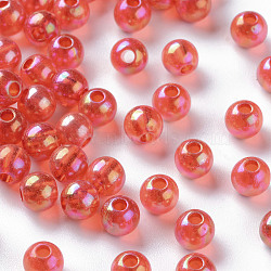 Transparent Acrylic Beads, AB Color Plated, Round, Orange Red, 6x5mm, Hole: 1.8mm, about 440pcs/50g(X-MACR-S370-B6mm-712)
