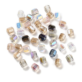 Electroplate Column Glass Beads, Faceted, Mixed Color, 9x8mm, Hole: 1.5mm