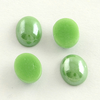 Pearlized Plated Opaque Glass Cabochons, Oval, Dark Sea Green, 13x10x5mm