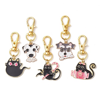 Halloween Alloy Enamel Pendant Decoration, Swivel Lobster Claw Clasps Charms for Bag Ornaments, Cat & Dog, Mixed Color, 52mm