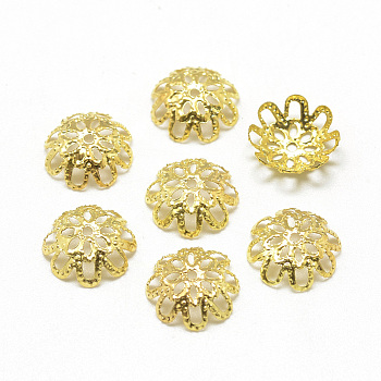 Plated Iron Fancy Bead Caps, Flower, Multi-Petal, Filigree, Golden, 10x3mm, Hole: 1mm