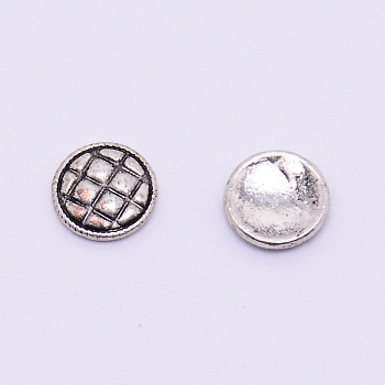 Alloy Cabochons, Nail Art Studs, Nail Art Decoration Accessories for Women, Flat Round with Grid, Antique Silver, 5.5x1mm, 100pcs/bag