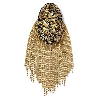 Detachable Iron Tassel Epaulettes, Retro Rhinestone Shoulder Badges, with Cloth Findings & Pin, Platinum & Golden, 185x54x14.5mm