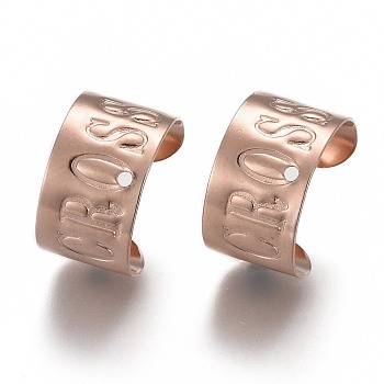 304 Stainless Steel Ear Cuff Findings, with Hole and Word Cross, Rose Gold, 12x10x7mm, Hole: 0.9mm