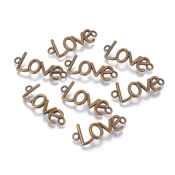Tibetan Style Alloy Word Love Links connectors, Cadmium Free & Nickel Free & Lead Free, Antique Bronze, 16x40x2mm, Hole: 3mm, about 144pcs/396g
