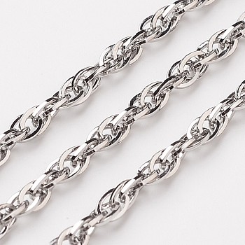 304 Stainless Steel Rope Chains, Soldered, with Spool, Stainless Steel Color, 3mm, about 32.8 Feet(10m)/roll