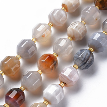 Natural Striped Agate/Banded Agate Beads Strands, Dyed, Faceted, with Seed Beads, Double Terminated Point Prism Beads, Bicone, Colorful, 10.5~12.5x10~11.5mm, Hole: 1.5mm, about 27~29pcs/strand, 14.25 inch~15.16 inch(36.2cm~38.5cm)