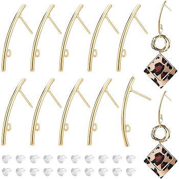 16Pcs Brass Stud Earring Findings, with Vertical Loops, Column, with 40Pcs Plastic Ear Nuts, Real 18K Gold Plated, 30x1.5mm, Hole: 2.5mm, Pin: 0.7mm