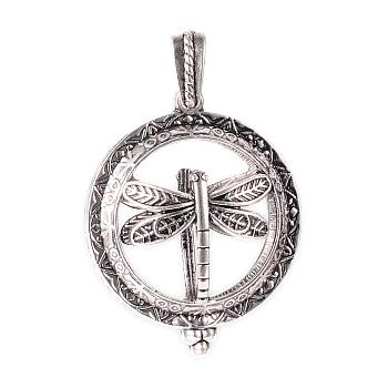 Alloy Diffuser Locket Pendants, with Magnetic, Flat Round with Dragonfly, Antique Silver, 43x35x16mm, Hole: 7x4mm