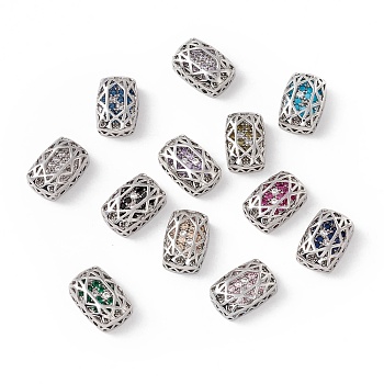 Eco-friendly Brass Micro Pave Cubic Zirconia Multi-strand Links, Rack Plating, Cadmium Free & Lead Free, Rectangle, Platinum, Mixed Color, 14x10x5mm, Hole: 1.2mm