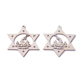 Undyed Wood Pendants, for Jewish, Star of David, Antique White, 79x78~79x2.5mm, Hole: 2.5mm