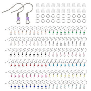 130Pcs 13 Colors 316 Surgical Stainless Steel Earring Hooks, Ear Wire, French Hooks with Coil and Ball, with 130Pcs 304 Stainless Steel Jump Rings and 130Pcs Plastic Ear Nuts, Mixed Color, 19.5mm, Hole: 2mm, Pin: 0.7mm, 10Pcs/color