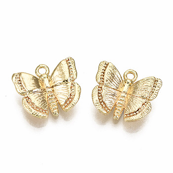 Brass Charms, Nickel Free, Butterfly, Real 18K Gold Plated, 10x11x3mm, Hole: 1.2mm