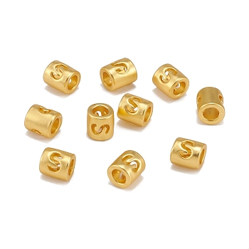 Alloy Hollow Pendant Beads, Barrel with Letter, Matte Gold Color, Letter.S, 6.5x5mm, Hole: 3.5mm