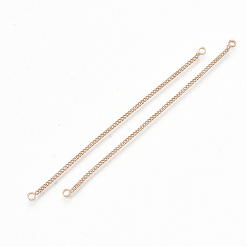 Brass Chain Links connectors, Rose Gold, 73~74x1x1mm, Hole: 1.6mm