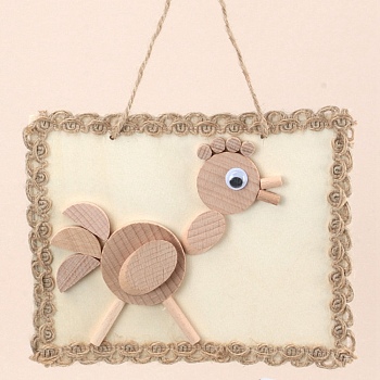 DIY Rooster Painting Handmade Materials Package for Parent-Child, including Unfished Wood Cabochons, Picture Frame, Rope and Cotton Ribbon, BurlyWood, 12x15x0.25cm, Hole: 3mm