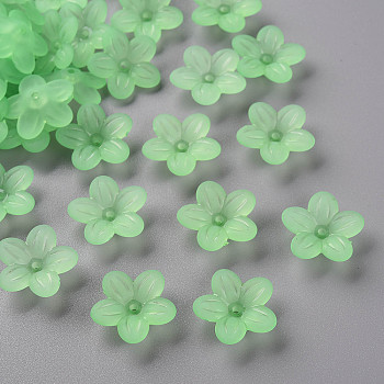 Frosted Acrylic Bead Caps, 5-Petal, Flower, Light Green, 19.5x20x5.5mm, Hole: 1.6mm, about 740pcs/500g