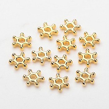 ABS Electroplated Snowflake Plastic Spacer Beads, Golden Plated, 7x2mm, Hole: 1.5mm, 11000pcs/500g