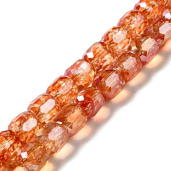 Electroplate Transparent Glass Beads Strand, AB Color Plated, Faceted, Column, Sandy Brown, 8.5x8mm, Hole: 1.2mm, about 59~60pcs/strand, 19.29~19.69 inch(49~50cm)