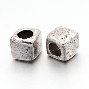 Tibetan Silver Beads Cube, Lead Free & Cadmium Free, Antique Silver, about 6.5mm wide, 6.5mm long, Hole: 3.5mm