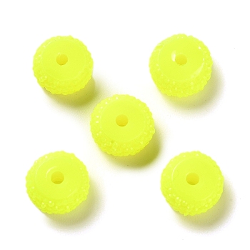 Opaque Resin Beads, Textured Rondelle, Yellow, 12x7mm, Hole: 2.5mm