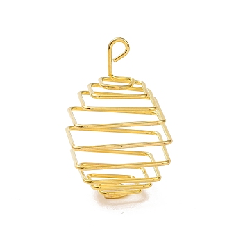 Iron Wire Spiral Bead Cage Pendants, Square Charms, Golden, 40x24.5x24.5mm, Hole: 4.2x3mm