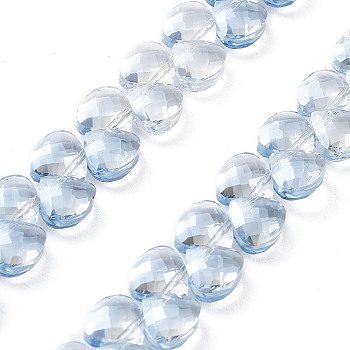 Electroplate Triangle Glass Beads Strands, Faceted, Pear Lurster Plated, Light Sky Blue, 9x10x5mm, Hole: 1mm, about 100pcs/strand, 23.62''(60cm)