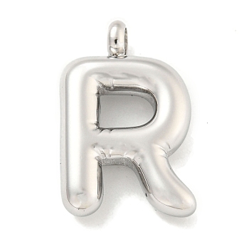 Non-Tarnish 304 Stainless Steel Pendants, Letter Charm, Stainless Steel Color, Letter R, 24.5x15.5x5.5mm, Hole: 3mm