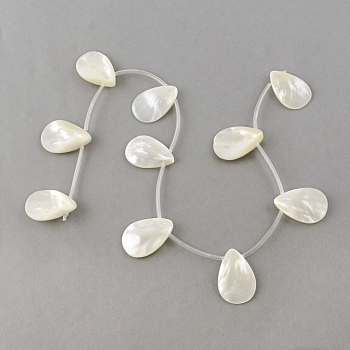 Natural Sea Shell Beads Strands, Top Drilled Beads, Teardrop, Creamy White, 30.5x21x4.5mm, Hole: 1.5mm, about 10pcs/strand, 16.3 inch