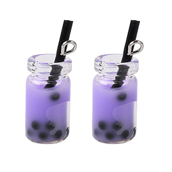 Glass Bottle Pendants, with Resin Inside, Imitation Bubble Tea/Boba Milk Tea, Lilac, 27x12x10mm, Hole: 1.8mm