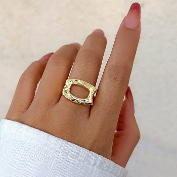 Alloy Open Cuff Rings for Women, Golden, Rectangle, 14x19.5mm