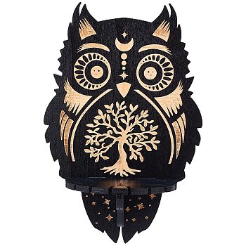 Poplar Wood Dowsing Pendulum Holders, Witch Hanging Crystal Holder, Owl Pattern, 74~229x45~150mm