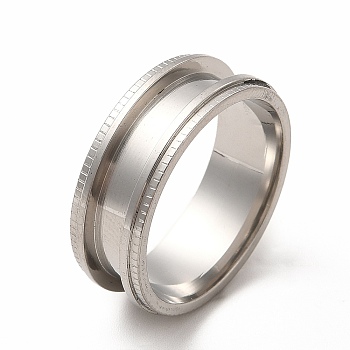201 Stainless Steel Grooved Finger Ring Settings, Ring Core Blank, for Inlay Ring Jewelry Making, Stainless Steel Color, Inner Diameter: 20mm, Groove: 3.7mm