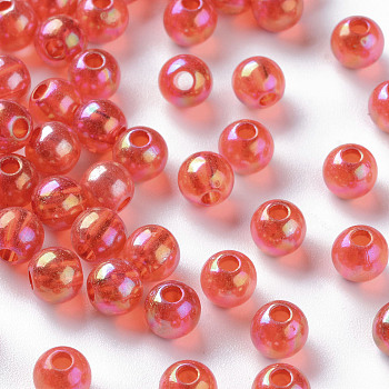 Transparent Acrylic Beads, AB Color Plated, Round, Orange Red, 6x5mm, Hole: 1.8mm, about 440pcs/50g