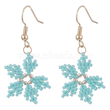 Pale Turquoise Snowflake Seed Beads Earrings