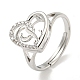 Heart with Letter Rack Plating Brass Micro Pave Cubic Zirconia Adjustable Rings for Women(RJEW-I105-06P-L)-1