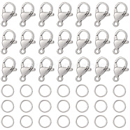 120Pcs 304 Stainless Steel Lobster Claw Clasps with 120Pcs Open Jump Rings, Stainless Steel Color, Clasp: 12x7x3.5mm, Hole: 1.5mm; Jump Rings: 6x0.7mm(21 Gauge), Inner Diameter: 4.6mm(STAS-SC0004-89)