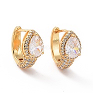 Clear Cubic Zirconia Teardrop Hoop Earrings, Brass Jewelry for Women, Real 18K Gold Plated, 15.5x8.5x18mm, Pin: 0.9mm(EJEW-C008-19G)