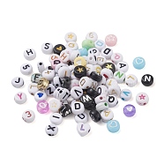 Acrylic Beads, Flat Round with Mixed Pattern, Mixed Color, 6.5~7x3~3.5mm, Hole: 1mm, about 3890pcs/500g(MACR-XCP0001-07)