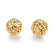 Brass Beads, Nickel Free, Round, Real 18K Gold Plated, 8mm, Hole: 1.2mm(KK-N231-343)