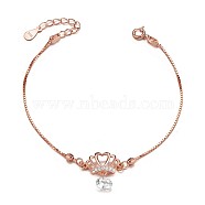 SHEGRACE 925 Sterling Silver Charm Bracelets, with Micro Pave AAA Cubic Zirconia Crown, AAA Cubic Zirconia Pendant, Rose Gold, 6-1/4 inch(160mm)(JB364A)